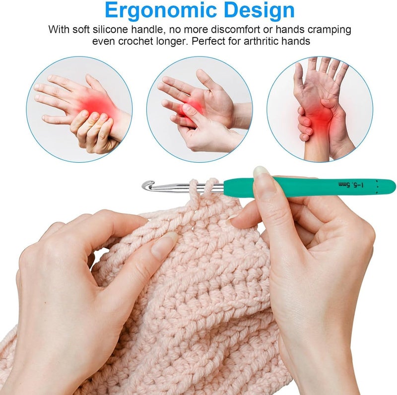 MECHEER Crochet Hooks 14 Sizes Crochet Hook Set, 53 Pack Yarn Crochet Kit for Beginners, Knitting Needles with Ergonomic Handles for Arthritic Hands, Crochet Needle Kit with Blue Case for Crocheters - Image 4